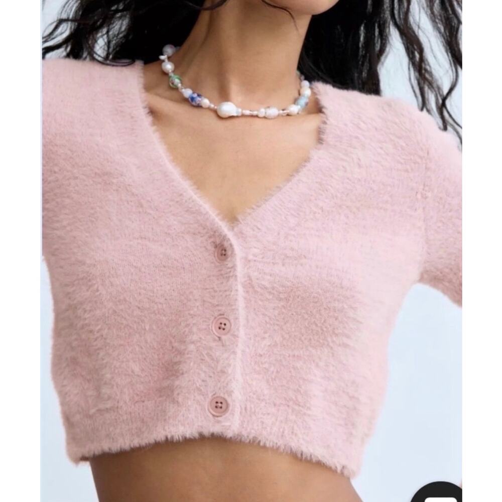 Aritzia Sunday Best Reese Cropped Cardigan in Ballerina pink Size M.